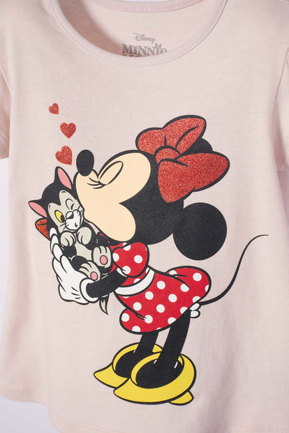  CAMISETA DE MINNIE MOUSE MANGA CORTA ROSADO PARA NIÑA 2T A 5T