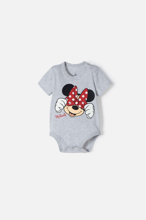 Card slide image -  BODY DE MINNIE MOUSE GRIS JASPE MANGA CORTA PARA BEBÉ NIÑA