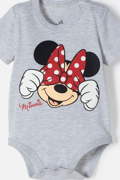 BODY DE MINNIE MOUSE GRIS JASPE MANGA CORTA PARA BEBÉ NIÑA
