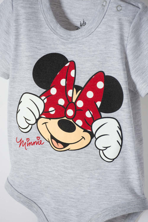 Card slide image -  BODY DE MINNIE MOUSE GRIS JASPE MANGA CORTA PARA BEBÉ NIÑA
