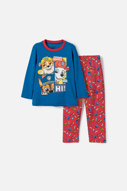  PIJAMA DE PAW PATROL CON PANTALÓN LARGO AZUL Y ROJO PARA NIÑO 2T A 6T