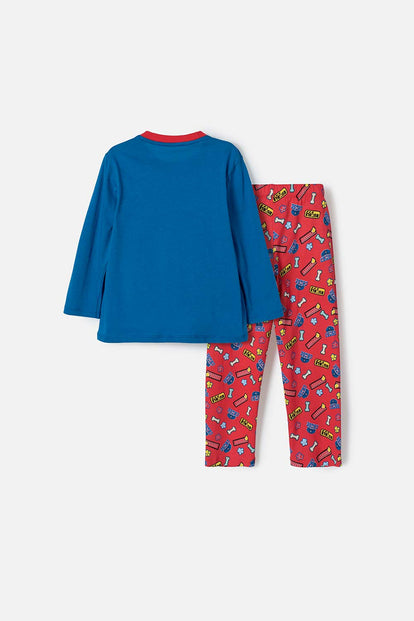  PIJAMA DE PAW PATROL CON PANTALÓN LARGO AZUL Y ROJO PARA NIÑO 2T A 6T