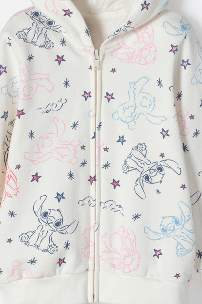 BUZO DE STITCH MARFIL CON CAPUCHA PARA NIÑA 2T A 5T