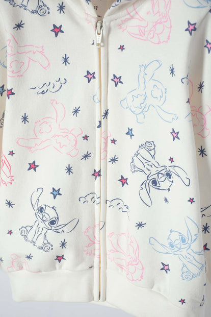 BUZO DE STITCH MARFIL CON CAPUCHA PARA NIÑA 2T A 5T