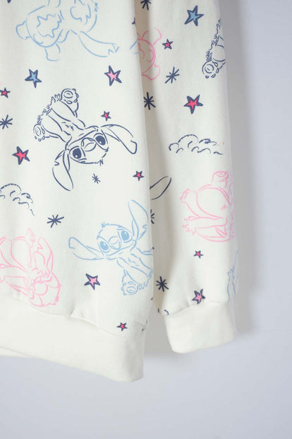 BUZO DE STITCH MARFIL CON CAPUCHA PARA NIÑA 2T A 5T