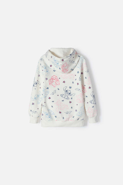 BUZO DE STITCH MARFIL CON CAPUCHA PARA NIÑA 2T A 5T