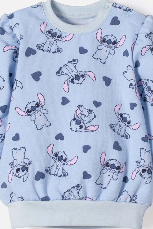 CONJUNTO DE STITCH PANTALÓN LARGO AZUL CIELO PARA BEBÉ NIÑA