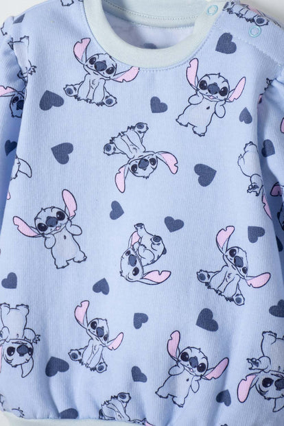 CONJUNTO DE STITCH PANTALÓN LARGO AZUL CIELO PARA BEBÉ NIÑA