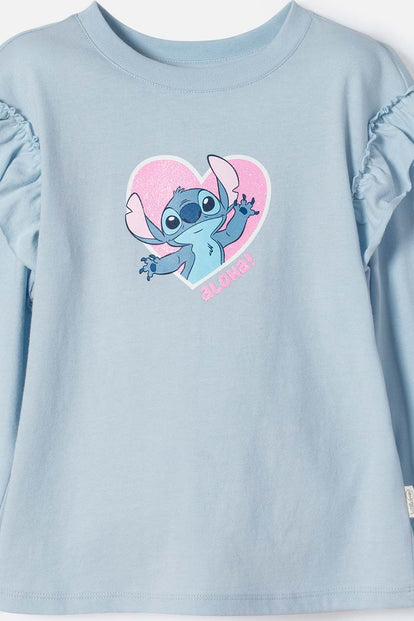  CAMISETA DE STITCH AZUL MANGA LARGA PARA NIÑA 2T A 5T