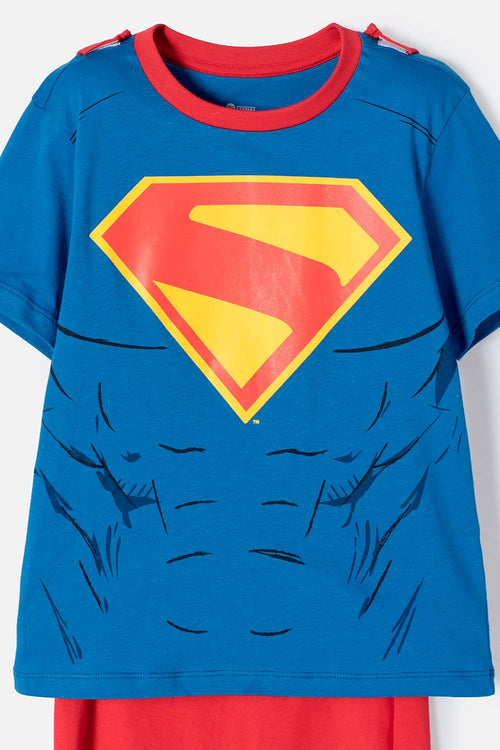 Card slide image -  PIJAMA DE SUPERMAN CON PANTALÓN LARGO AZUL Y ROJO PARA NIÑO 2T A 5T