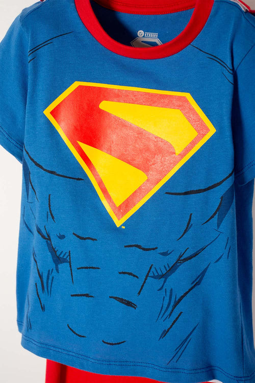 Card slide image -  PIJAMA DE SUPERMAN CON PANTALÓN LARGO AZUL Y ROJO PARA NIÑO 2T A 5T