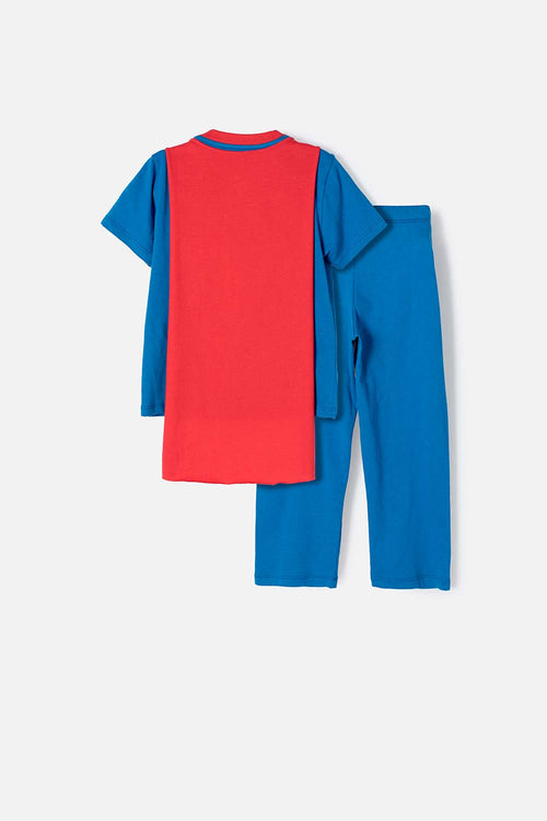 Card slide image -  PIJAMA DE SUPERMAN CON PANTALÓN LARGO AZUL Y ROJO PARA NIÑO 2T A 5T