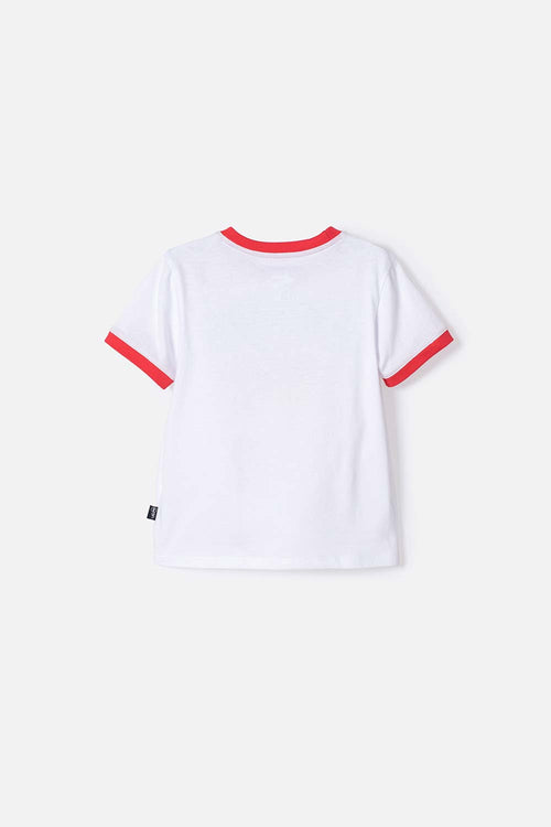 Card slide image -  CAMISETA DE SUPERMAN MANGA CORTA BLANCO Y ROJO PARA NIÑO 2T A 5T