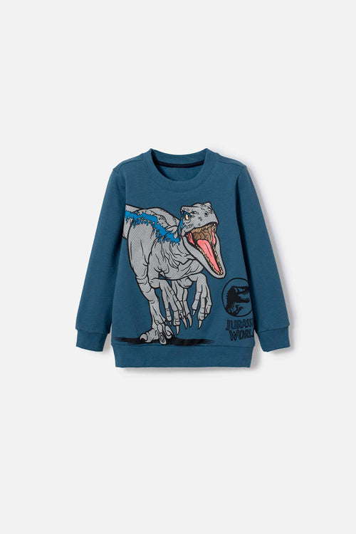 Card slide image -  BUZO DE JURASSIC WORLD AZUL DE DISEÑO CERRADO PARA NIÑO 2T A 5T