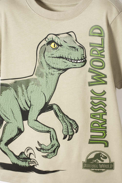 CAMISETA DE JURASSIC WORLD VERDE ESTAMPADA EN FRENTE PARA NIÑO 2T A 5T