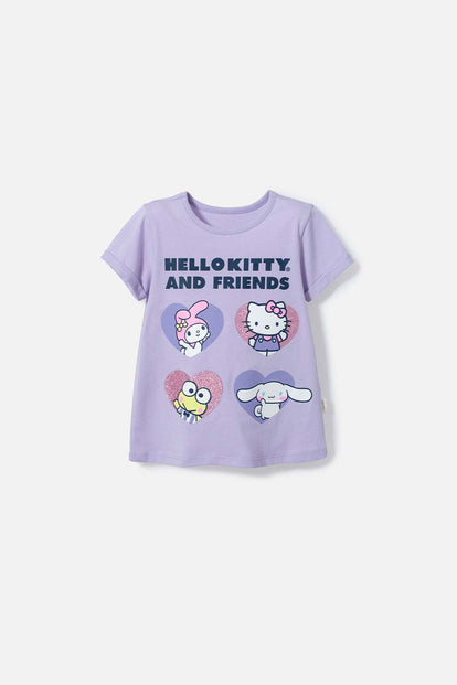  CAMISETA DE HELLO KITTY LILA ESTAMPADA EN FRENTE PARA NIÑA 2T A 5T