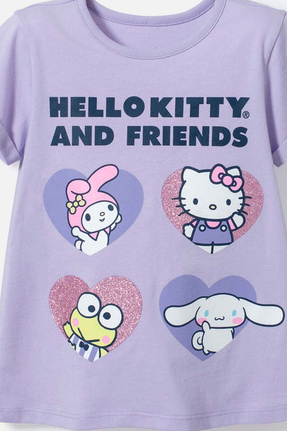  CAMISETA DE HELLO KITTY LILA ESTAMPADA EN FRENTE PARA NIÑA 2T A 5T