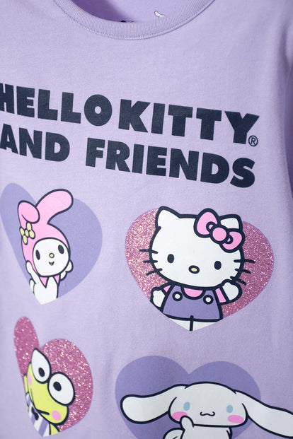 CAMISETA DE HELLO KITTY LILA ESTAMPADA EN FRENTE PARA NIÑA 2T A 5T