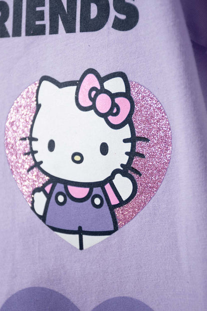 CAMISETA DE HELLO KITTY LILA ESTAMPADA EN FRENTE PARA NIÑA 2T A 5T