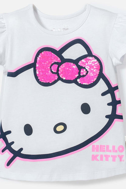 CAMISETA DE HELLO KITTY BLANCA MANGA CORTA PARA NIÑA 2T A 5T