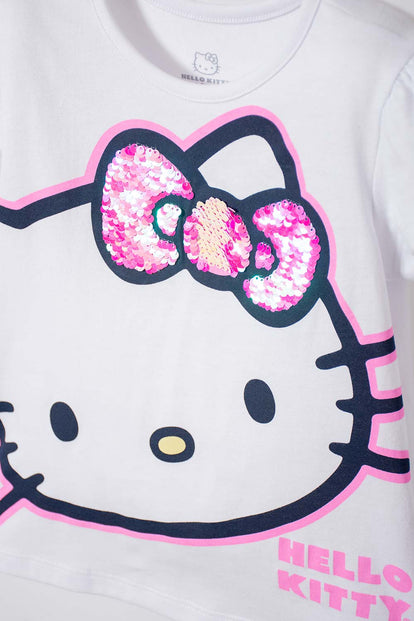  CAMISETA DE HELLO KITTY BLANCA MANGA CORTA PARA NIÑA 2T A 5T