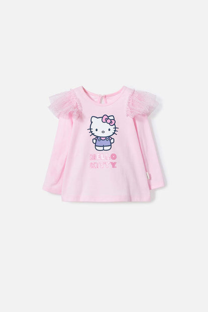 CAMISETA DE HELLO KITTY ROSADA MANGA LARGA PARA NIÑA 2T A 5T