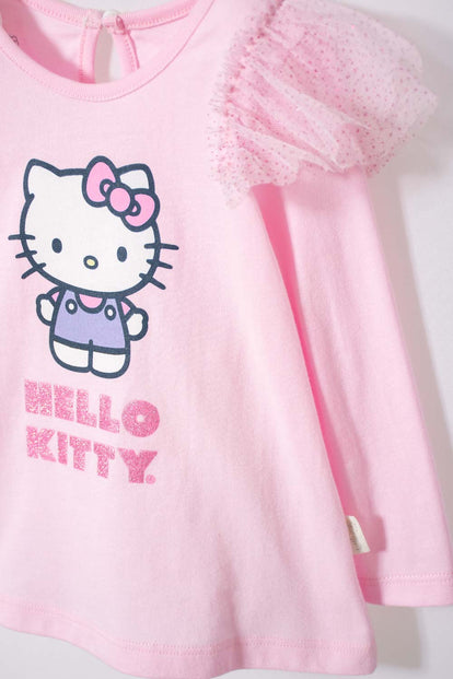 CAMISETA DE HELLO KITTY ROSADA MANGA LARGA PARA NIÑA 2T A 5T