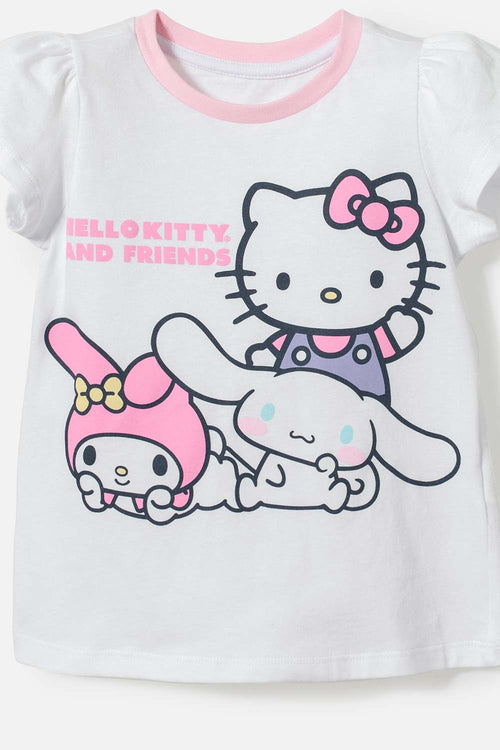 Card slide image -  PIJAMA DE HELLO KITTY BLANCA Y ROSADA DE CAMISETA MANGA CORTA PARA NIÑA 2T A 5T