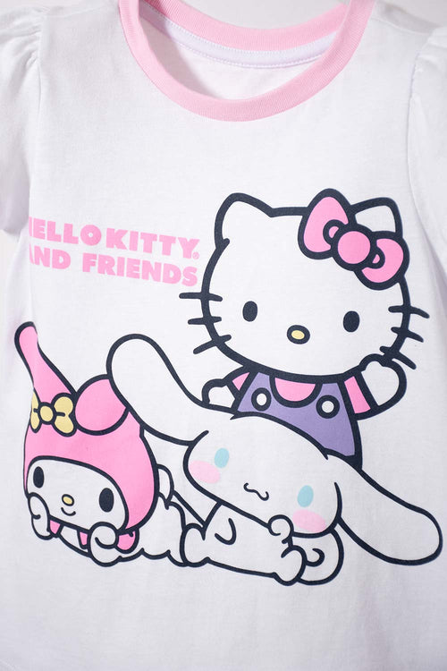 Card slide image -  PIJAMA DE HELLO KITTY BLANCA Y ROSADA DE CAMISETA MANGA CORTA PARA NIÑA 2T A 5T