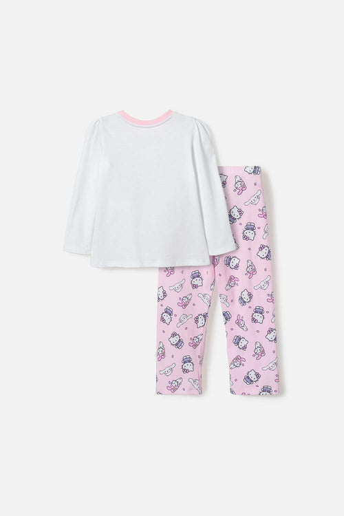 Card slide image -  PIJAMA DE HELLO KITTY BLANCA Y ROSADA DE CAMISETA MANGA LARGA PARA NIÑA 2T A 5T