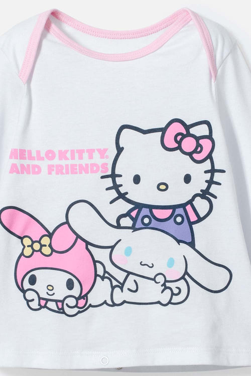 Card slide image -  PIJAMA DE HELLO KITTY BLANCA Y ROSADA DE CAMISETA MANGA LARGA PARA BEBÉ NIÑA
