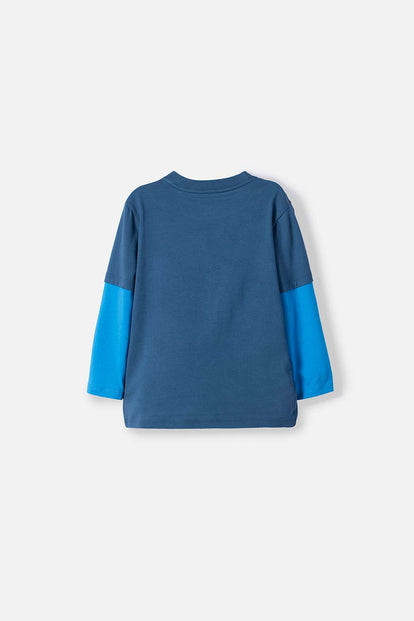 CAMISETA DE MICKEY MOUSE AZUL MANGA LARGA PARA NIÑO 2T A 5T