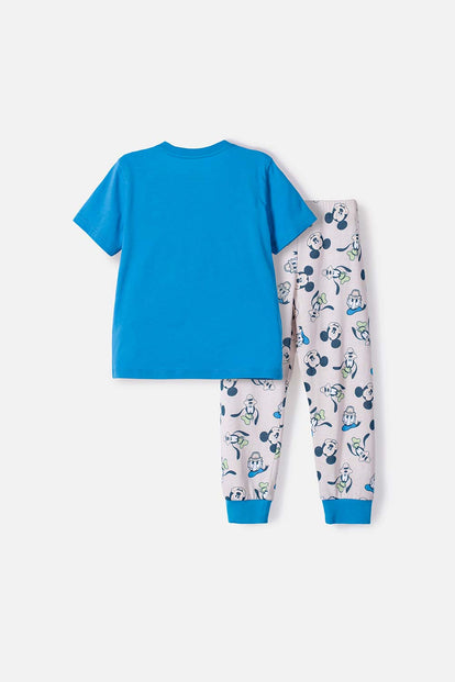  PIJAMA DE MICKEY MOUSE AZUL Y MARFIL OSCURO DE PANTALÓN LARGO PARA NIÑO 2T A 5T
