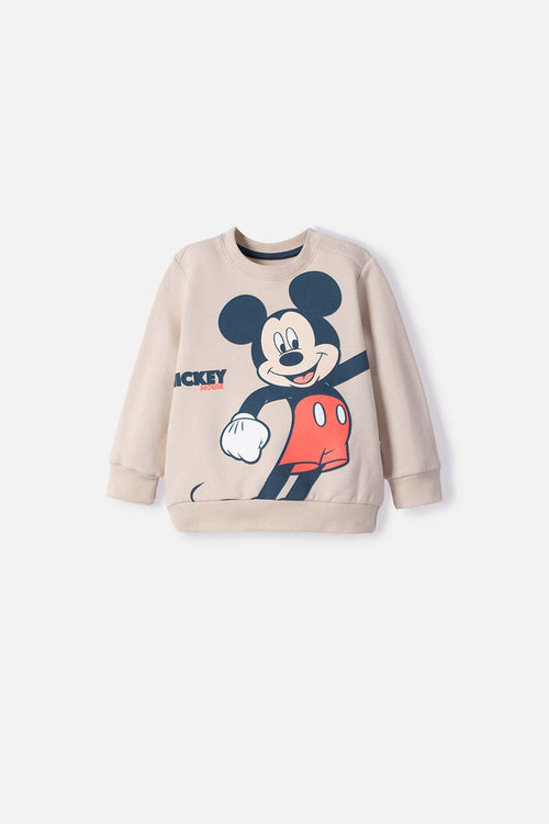 Card slide image -  BUZO DE MICKEY MOUSE CAQUI ESTAMPADO EN FRENTE PARA BEBÉ NIÑO