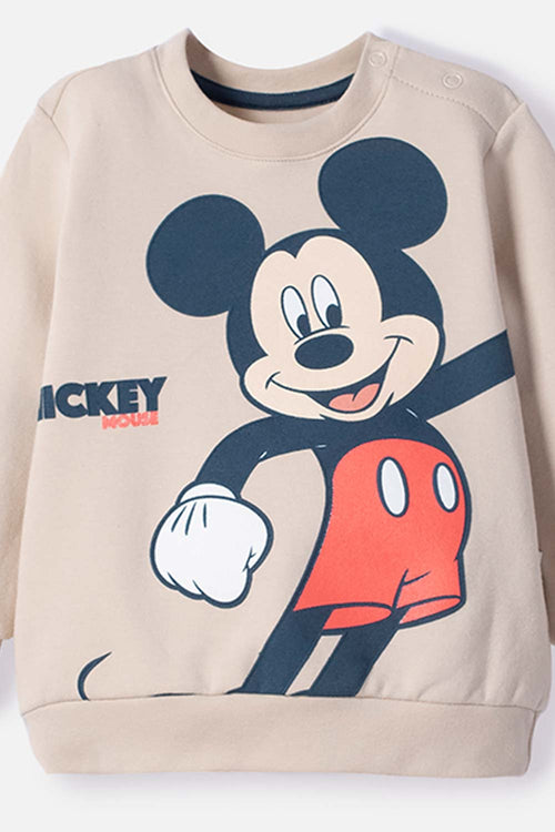 Card slide image -  BUZO DE MICKEY MOUSE CAQUI ESTAMPADO EN FRENTE PARA BEBÉ NIÑO