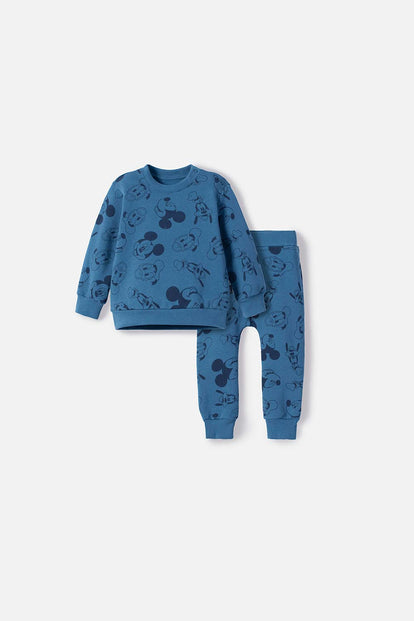  CONJUNTO DE MICKEY MOUSE AZUL DE PANTALÓN LARGO PARA NIÑO 2T A 5T