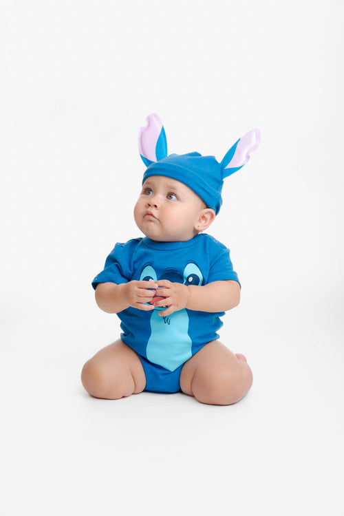 BODIE DE STITCH CON GORRO AZUL PARA BEBÉ NIÑA