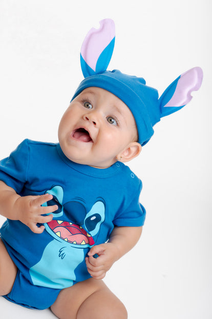 BODIE DE STITCH CON GORRO AZUL PARA BEBÉ NIÑA