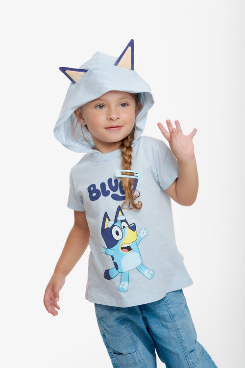 Card slide image -  CAMISETA DE BLUEY CON CAPUCHA AZUL PARA NIÑA 2T A 6T