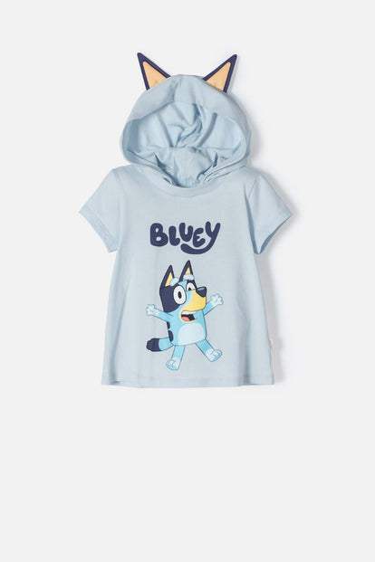 CAMISETA DE BLUEY CON CAPUCHA AZUL PARA NIÑA 2T A 6T