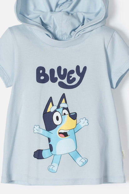 CAMISETA DE BLUEY CON CAPUCHA AZUL PARA NIÑA 2T A 6T