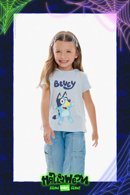 CAMISETA DE BLUEY CON CAPUCHA AZUL PARA NIÑA 2T A 6T