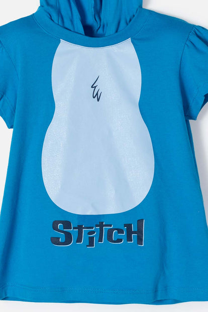 CAMISETA DE STITCH CON CAPUCHA AZUL PARA NIÑA 2T A 5T