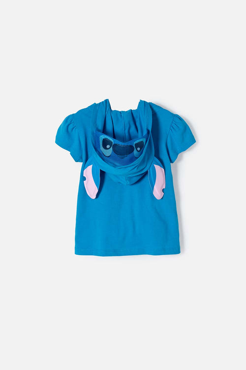 CAMISETA DE STITCH CON CAPUCHA AZUL PARA NIÑA 2T A 5T