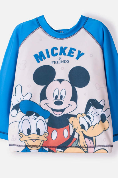 CONJUNTO DE BAÑO DE MICKEY MOUSE AZUL MANGA LARGA PARA NIÑO 2T A 5T