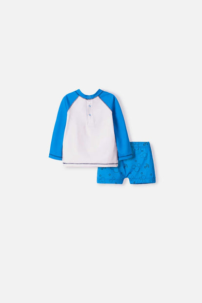  CONJUNTO DE BAÑO DE MICKEY MOUSE AZUL MANGA LARGA PARA BEBÉ NIÑO