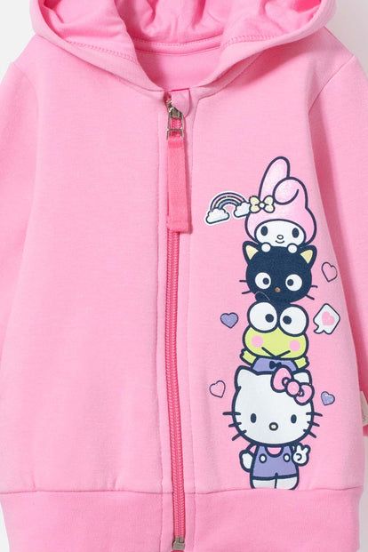 BUZO DE HELLO KITTY ROSADO CON CAPUCHA PARA BEBÉ NIÑA