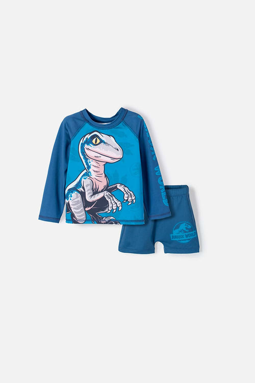 Card slide image -  CONJUNTO DE BAÑO DE JURASSIC WORLD AZUL DE CAMISETA MANGA LARGA PARA NIÑO 2T A 5T