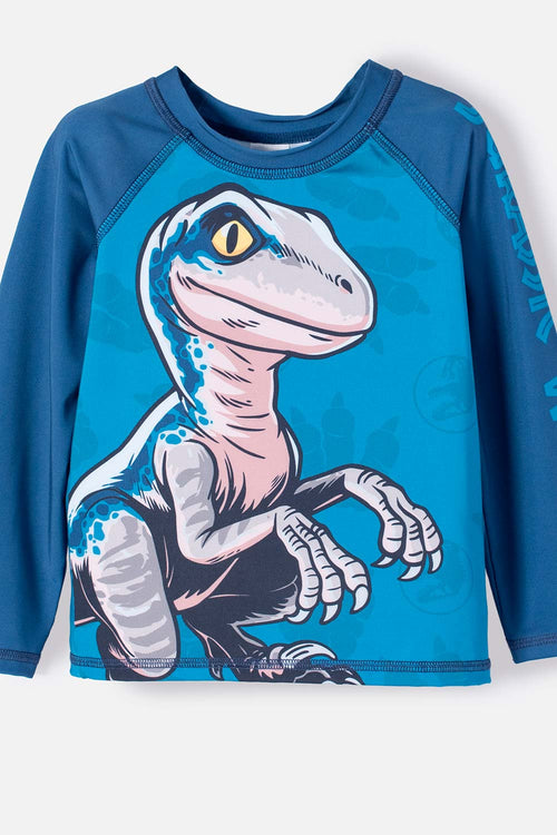 Card slide image -  CONJUNTO DE BAÑO DE JURASSIC WORLD AZUL DE CAMISETA MANGA LARGA PARA NIÑO 2T A 5T