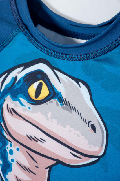 CONJUNTO DE BAÑO DE JURASSIC WORLD AZUL DE CAMISETA MANGA LARGA PARA NIÑO 2T A 5T